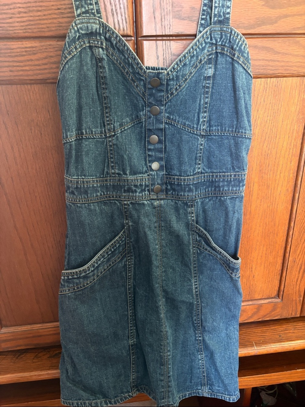 Japna Dark Blue Denim Pinafore Overalls Dress - Picture 3 of 10